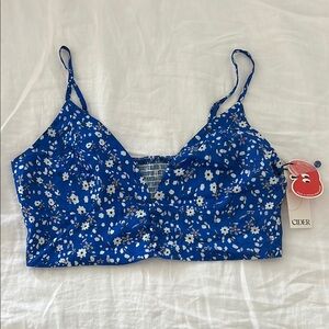 Cider Blue and White Floral Crop Top